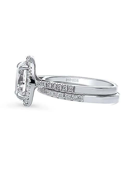 BERRICLE Sterling Silver Halo Wedding Engagement Rings Oval Cut Cubic Zirconia CZ Ring Set for Women, Rhodium Plated Size 4-10