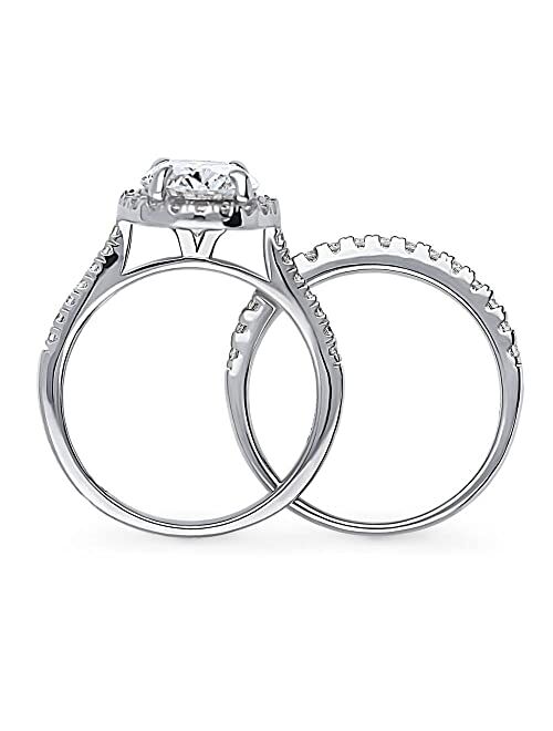 BERRICLE Sterling Silver Halo Wedding Engagement Rings Oval Cut Cubic Zirconia CZ Ring Set for Women, Rhodium Plated Size 4-10