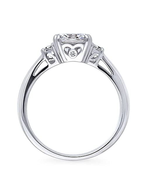 BERRICLE Sterling Silver 3-Stone Wedding Engagement Rings Cushion Cut Cubic Zirconia CZ Anniversary Ring for Women, Rhodium Plated Size 4-10