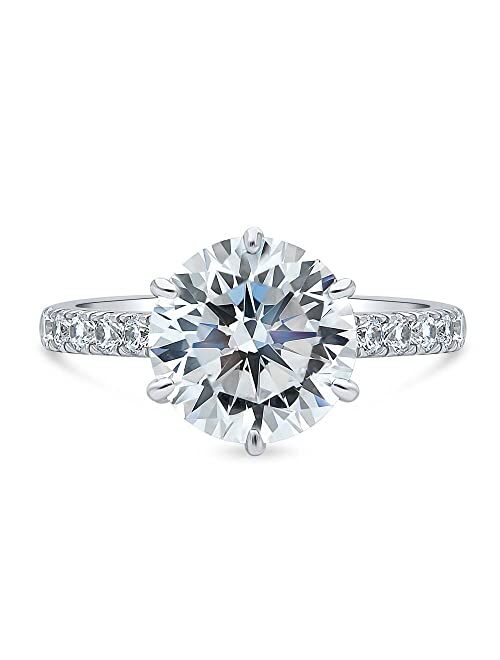 BERRICLE Sterling Silver Solitaire Wedding Engagement Rings 3.8 Carat Round Cubic Zirconia CZ Statement Ring for Women, Rhodium Plated Size 4-10