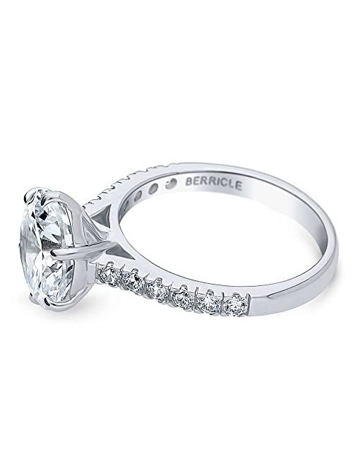 BERRICLE Sterling Silver Solitaire Wedding Engagement Rings 3.8 Carat Round Cubic Zirconia CZ Statement Ring for Women, Rhodium Plated Size 4-10