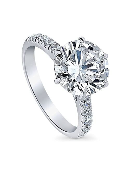 BERRICLE Sterling Silver Solitaire Wedding Engagement Rings 3.8 Carat Round Cubic Zirconia CZ Statement Ring for Women, Rhodium Plated Size 4-10