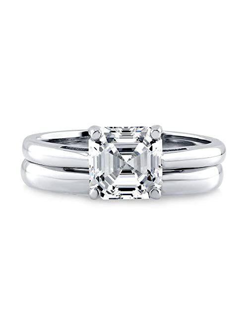 BERRICLE Sterling Silver Solitaire Wedding Engagement Rings 2 Carat Asscher Cut Cubic Zirconia CZ Ring Set for Women, Rhodium Plated Size 4-10