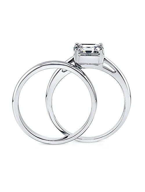 BERRICLE Sterling Silver Solitaire Wedding Engagement Rings 2 Carat Asscher Cut Cubic Zirconia CZ Ring Set for Women, Rhodium Plated Size 4-10