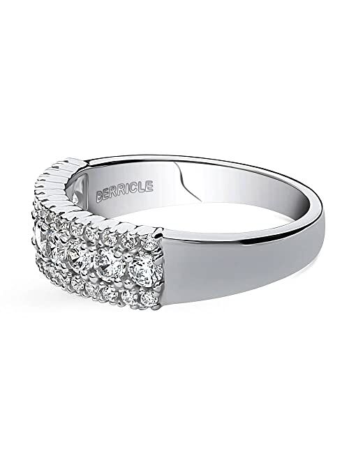 BERRICLE Sterling Silver Wedding Rings Cubic Zirconia CZ Statement Anniversary Half Eternity Ring for Women, Rhodium Plated Size 4-10