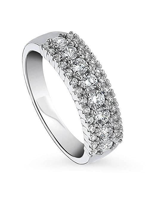 BERRICLE Sterling Silver Wedding Rings Cubic Zirconia CZ Statement Anniversary Half Eternity Ring for Women, Rhodium Plated Size 4-10