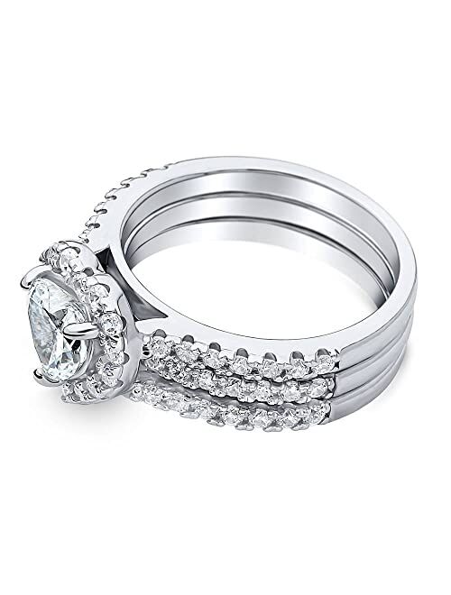 BERRICLE Sterling Silver Halo Wedding Engagement Rings Heart Cubic Zirconia CZ Insert Ring Set for Women, Rhodium Plated Size 4-10