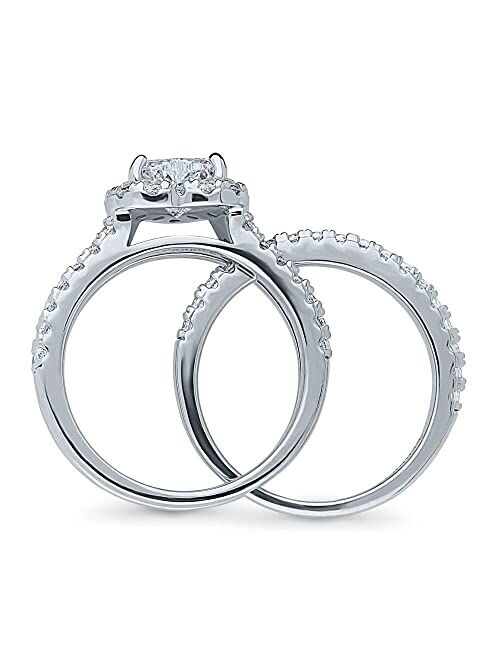 BERRICLE Sterling Silver Halo Wedding Engagement Rings Heart Cubic Zirconia CZ Insert Ring Set for Women, Rhodium Plated Size 4-10