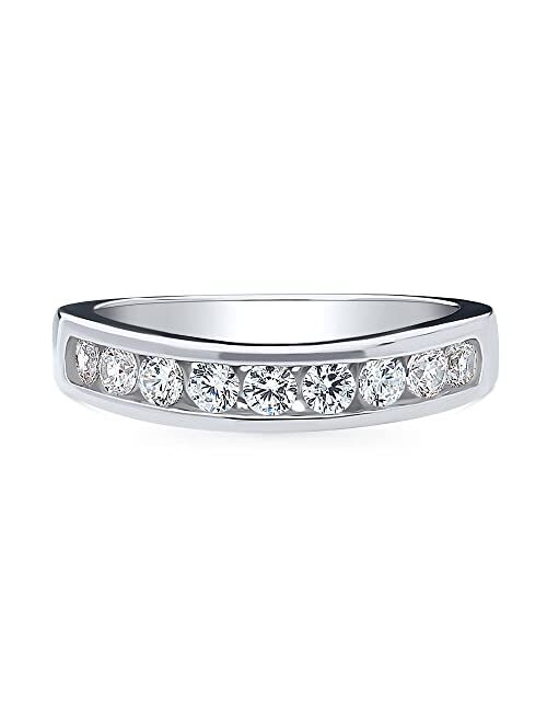 BERRICLE Sterling Silver Wedding Rings Channel Set Cubic Zirconia CZ Anniversary Curved Half Eternity Ring for Women, Rhodium Plated Size 4-10