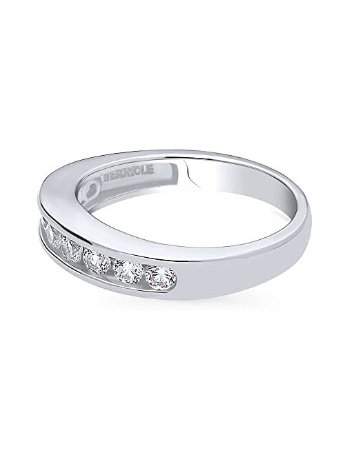 BERRICLE Sterling Silver Wedding Rings Channel Set Cubic Zirconia CZ Anniversary Curved Half Eternity Ring for Women, Rhodium Plated Size 4-10