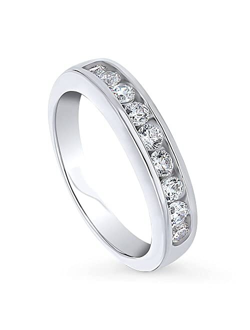 BERRICLE Sterling Silver Wedding Rings Channel Set Cubic Zirconia CZ Anniversary Curved Half Eternity Ring for Women, Rhodium Plated Size 4-10