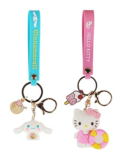 PaPiJoJo Cute Keychain Kawaii Anime Keychain, Hello Kitty, My Melody,Kuromi,Keroppi, Badtz-Maru, Cinnamoroll, Pompompurin