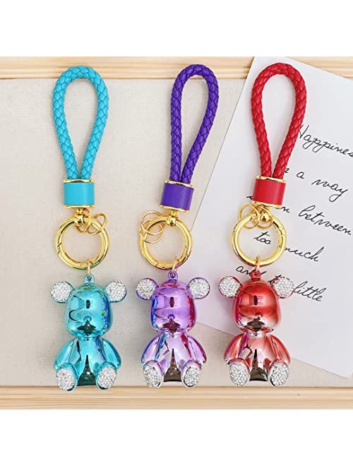 Keyyds Keychain Bear Kawaii Lanyard Bling Car Accessories for Women Girls Men Gifts Cute Wristlet Wallet Backpack Key Ring Charms