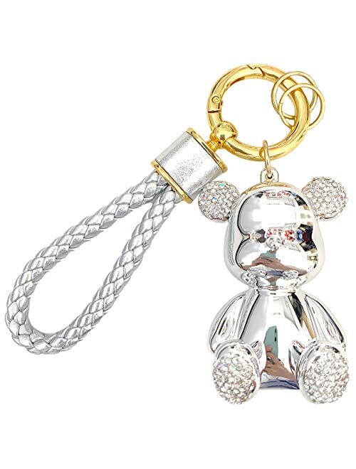 Keyyds Keychain Bear Kawaii Lanyard Bling Car Accessories for Women Girls Men Gifts Cute Wristlet Wallet Backpack Key Ring Charms