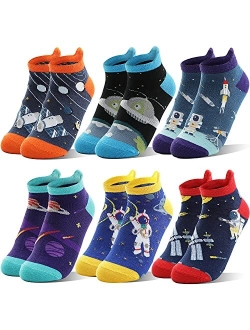 Welwoos Kids Boys Ankle Socks No Show Low Cut Funny Cute Cartoon Novelty Cotton Socks 6 Pairs