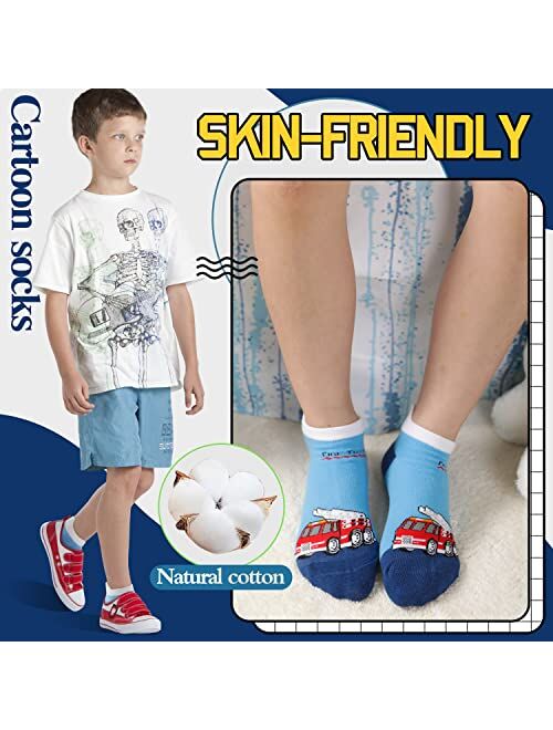 Welwoos Kids Boys Ankle Socks No Show Low Cut Funny Cute Cartoon Novelty Cotton Socks 6 Pairs