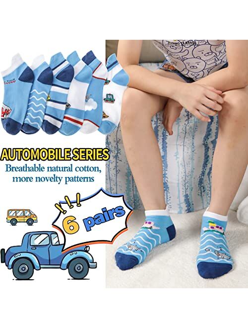 Welwoos Kids Boys Ankle Socks No Show Low Cut Funny Cute Cartoon Novelty Cotton Socks 6 Pairs