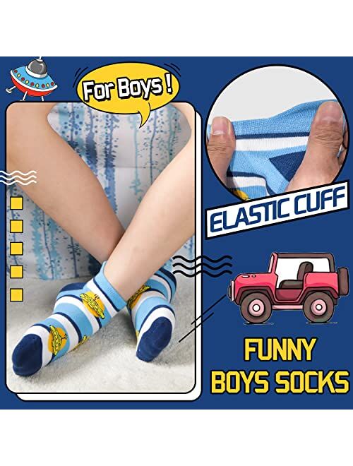 Welwoos Kids Boys Ankle Socks No Show Low Cut Funny Cute Cartoon Novelty Cotton Socks 6 Pairs