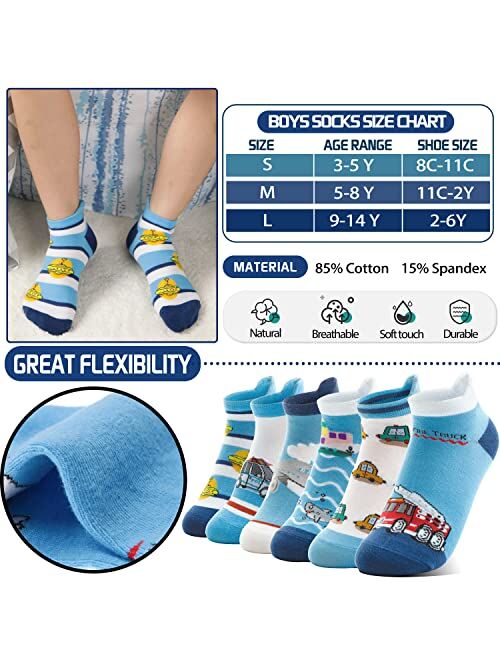 Welwoos Kids Boys Ankle Socks No Show Low Cut Funny Cute Cartoon Novelty Cotton Socks 6 Pairs