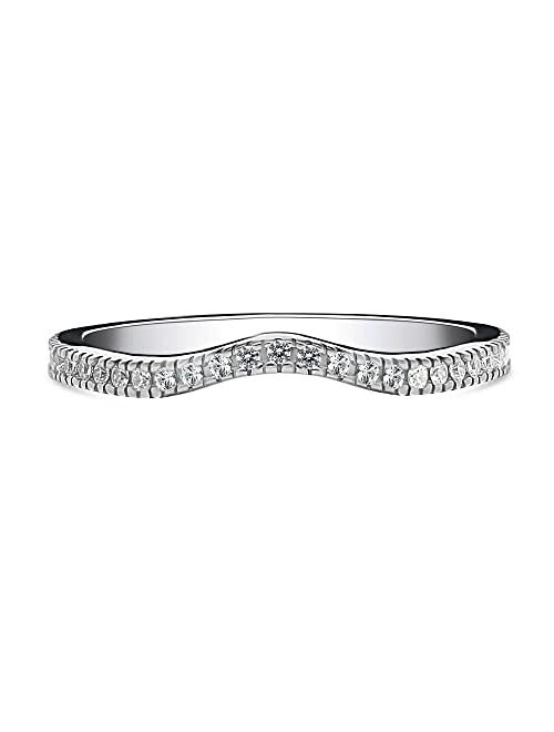 BERRICLE Sterling Silver Wishbone Wedding Rings Micro Pave Set Cubic Zirconia CZ Curved Half Eternity Ring for Women, Rhodium Plated Size 4-10