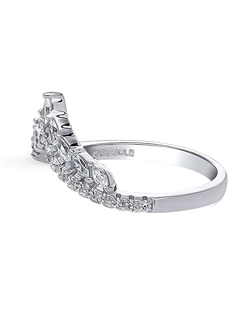 BERRICLE Sterling Silver Wishbone Wedding Rings Cubic Zirconia CZ Chevron Anniversary Curved Half Eternity Ring for Women, Rhodium Plated Size 4-10