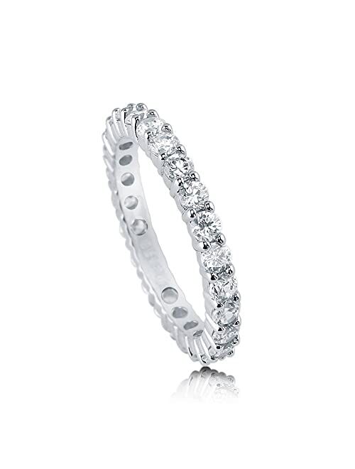 BERRICLE Sterling Silver Wedding Rings Pave Set Cubic Zirconia CZ Anniversary Eternity Ring for Women, Rhodium Plated Size 4-10