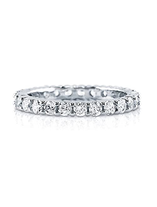 BERRICLE Sterling Silver Wedding Rings Pave Set Cubic Zirconia CZ Anniversary Eternity Ring for Women, Rhodium Plated Size 4-10