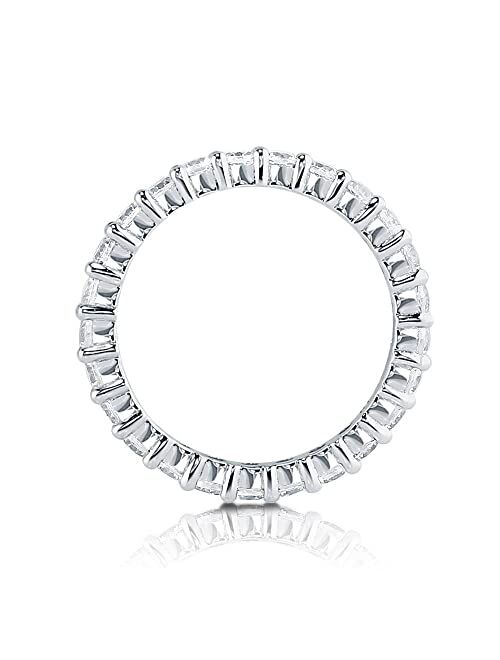 BERRICLE Sterling Silver Wedding Rings Pave Set Cubic Zirconia CZ Anniversary Eternity Ring for Women, Rhodium Plated Size 4-10