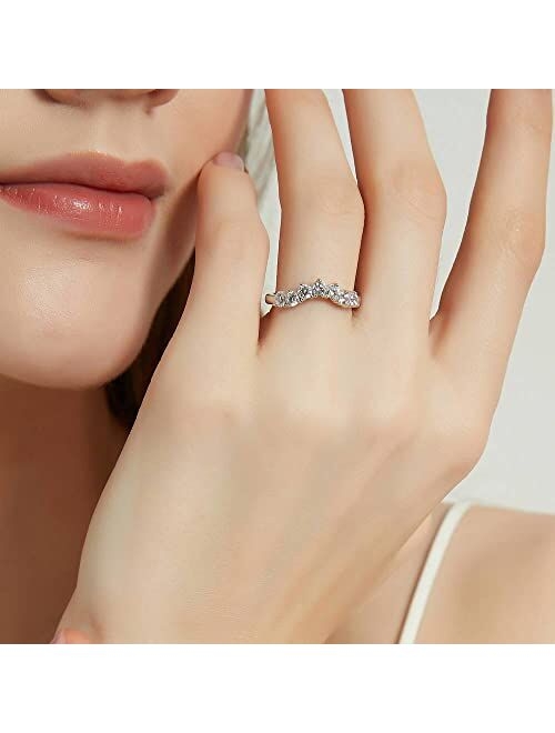 BERRICLE Sterling Silver 7-Stone Wedding Rings Cubic Zirconia CZ Wishbone Anniversary Curved Half Eternity Ring for Women, Rhodium Plated Size 4-10