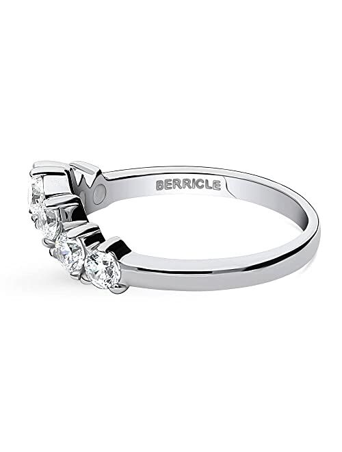 BERRICLE Sterling Silver 7-Stone Wedding Rings Cubic Zirconia CZ Wishbone Anniversary Curved Half Eternity Ring for Women, Rhodium Plated Size 4-10