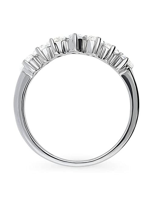 BERRICLE Sterling Silver 7-Stone Wedding Rings Cubic Zirconia CZ Wishbone Anniversary Curved Half Eternity Ring for Women, Rhodium Plated Size 4-10