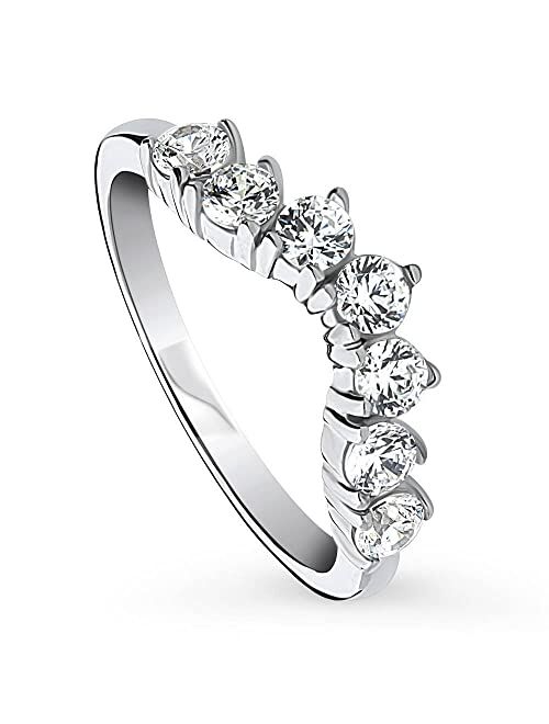 BERRICLE Sterling Silver 7-Stone Wedding Rings Cubic Zirconia CZ Wishbone Anniversary Curved Half Eternity Ring for Women, Rhodium Plated Size 4-10