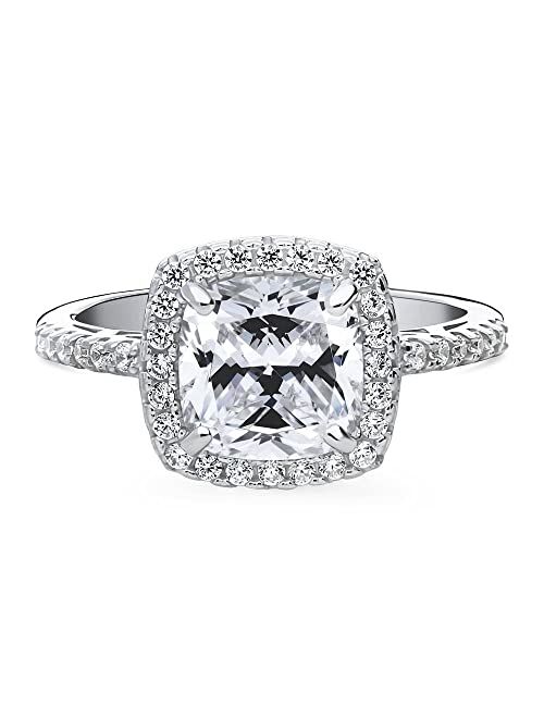 BERRICLE Sterling Silver Halo Wedding Engagement Rings Cushion Cut Cubic Zirconia CZ Promise Ring for Women, Rhodium Plated Size 4-10