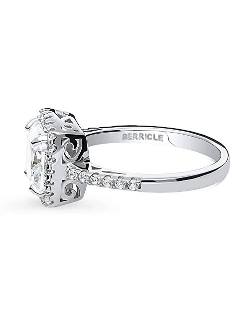 BERRICLE Sterling Silver Halo Wedding Engagement Rings Cushion Cut Cubic Zirconia CZ Promise Ring for Women, Rhodium Plated Size 4-10