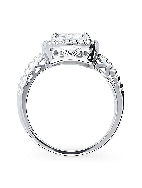 BERRICLE Sterling Silver Halo Wedding Engagement Rings Cushion Cut Cubic Zirconia CZ Promise Ring for Women, Rhodium Plated Size 4-10