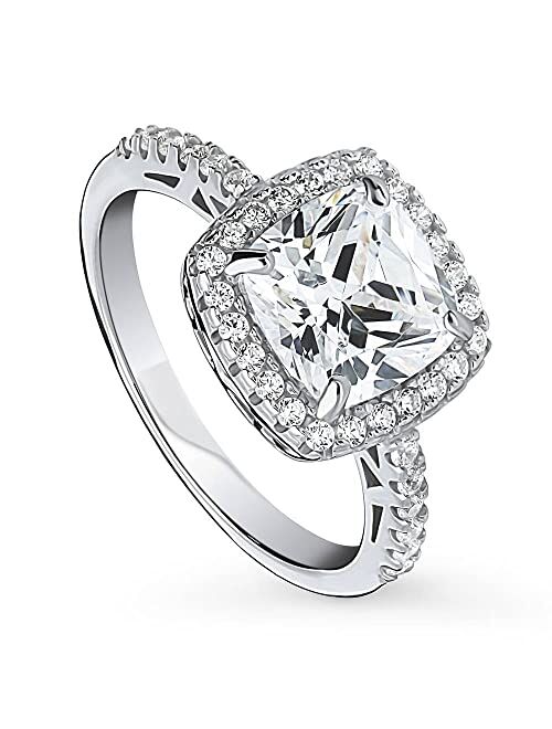 BERRICLE Sterling Silver Halo Wedding Engagement Rings Cushion Cut Cubic Zirconia CZ Promise Ring for Women, Rhodium Plated Size 4-10