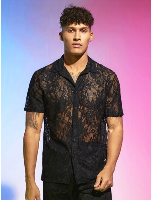 SHEIN Men Button Front Lace Shirt