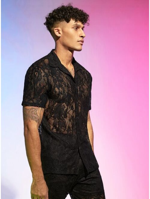 SHEIN Men Button Front Lace Shirt