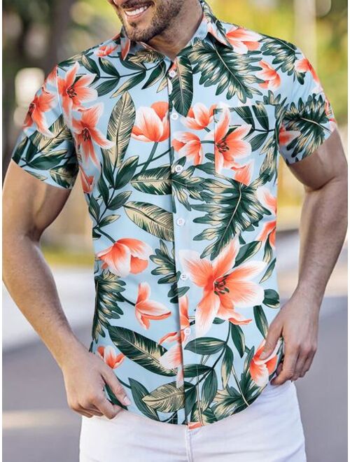 Shein Men Tropical Print Shirt Without Tee