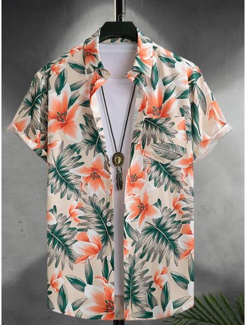 Shein Men Tropical Print Shirt Without Tee