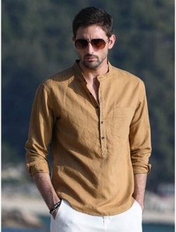 Men Solid Half Button Shirt