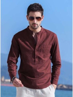 Men Solid Half Button Shirt