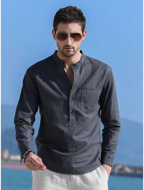 Shein Men Solid Half Button Shirt