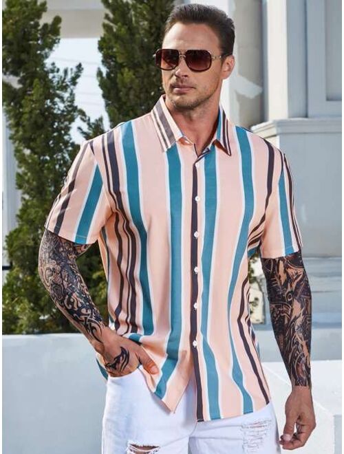 Shein Extended Sizes Men Vertical Striped Button Up Shirt