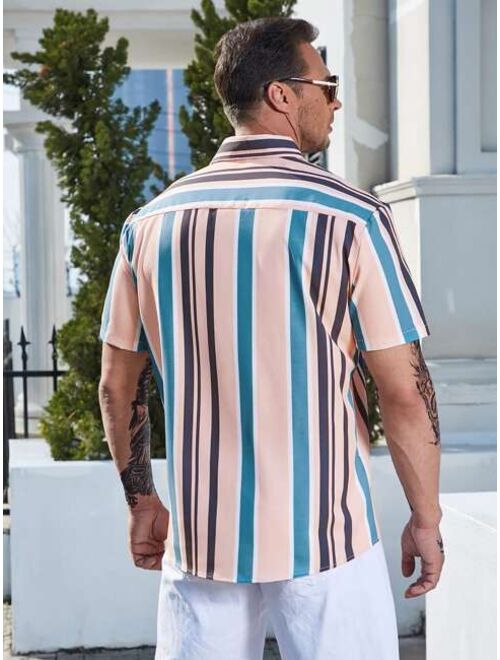 Shein Extended Sizes Men Vertical Striped Button Up Shirt