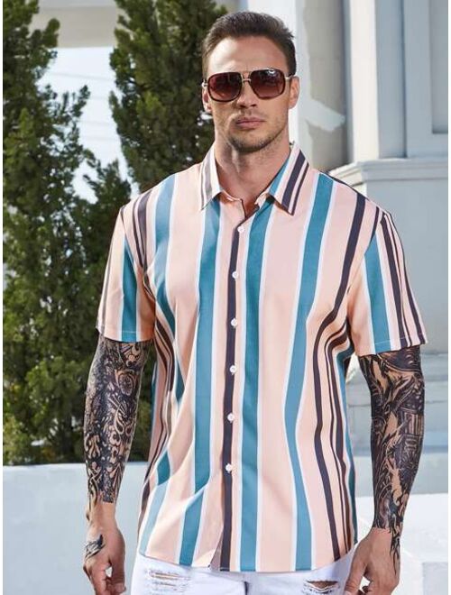 Shein Extended Sizes Men Vertical Striped Button Up Shirt