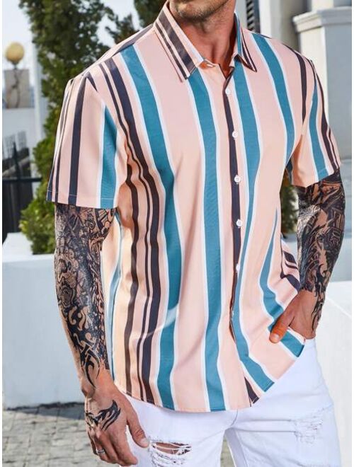 Shein Extended Sizes Men Vertical Striped Button Up Shirt