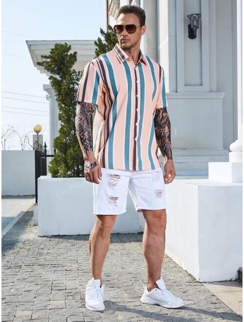 Shein Extended Sizes Men Vertical Striped Button Up Shirt