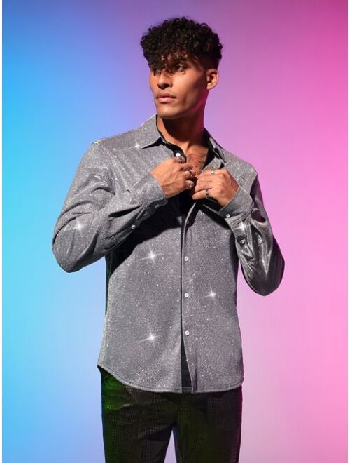 Manfinity AFTRDRK Men Glitter Button Front Shirt