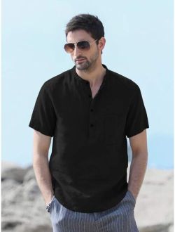 Men Patched Pocket Button Half Placket Top